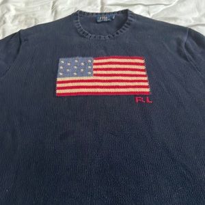 Ralph Lauren Flag Sweater Navy with small stain but otherwise good condition